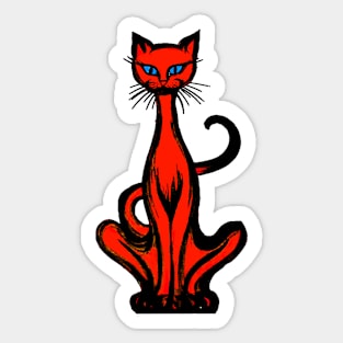 Retro 1970's Funky Groovy Red Jazz Cat Cartoon Sticker